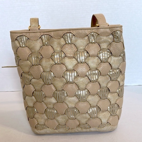 VINTAGE Sharif Elegant Gold and Tan Women's crossbody/tote Bag EUC - Picture 1 of 14